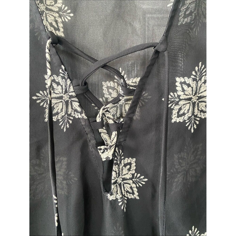PontoCruz Black & White Lace-Up Boho Swimsuit Cover and Tunic Top Size L - Picture 2 of 11